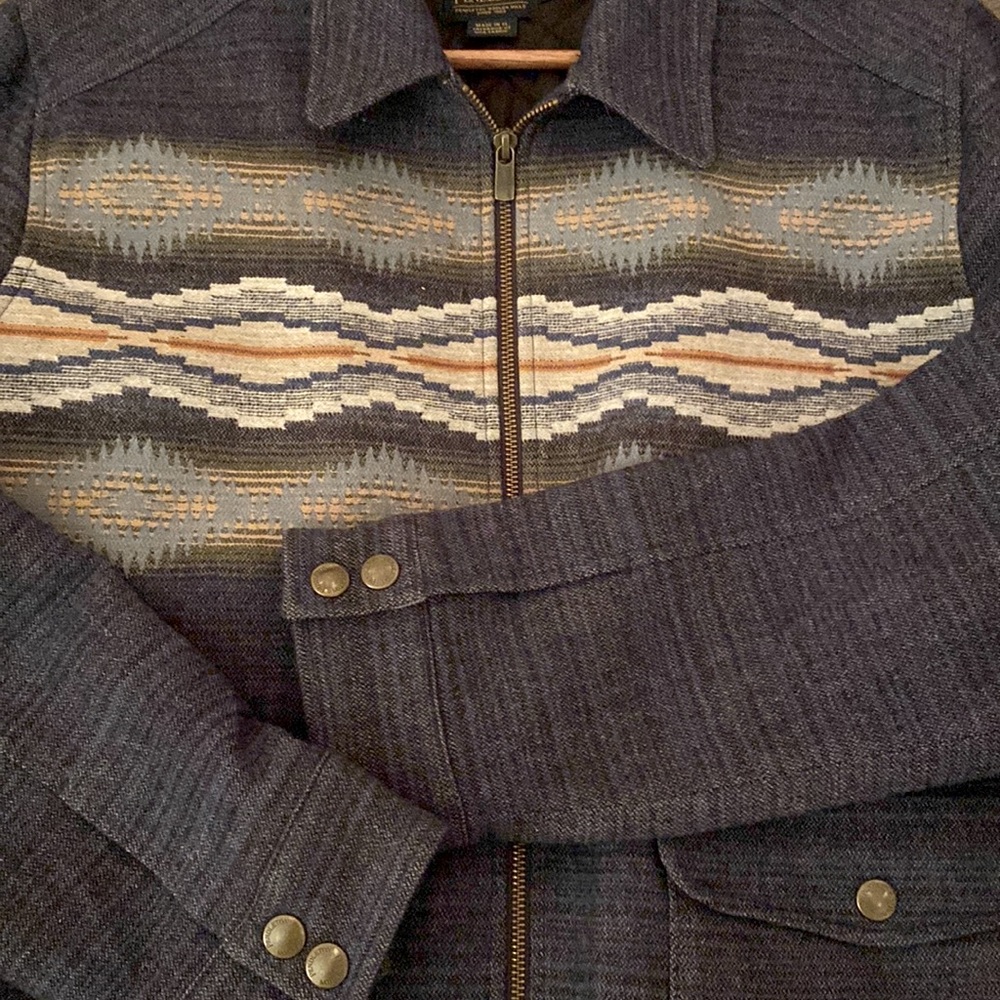 Pendleton Navy and Beige Patterned Bomber Jacket - image 3